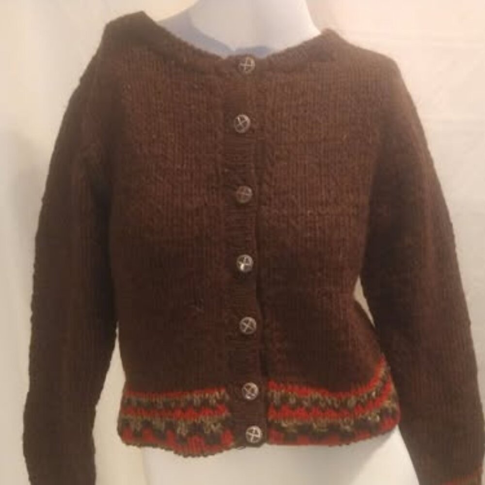 Handmade unique woolen cardigan, medium size, brown